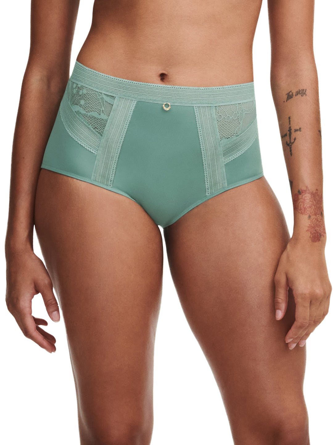 Chantelle - True Lace High-Waisted Full Brief Trellis Green