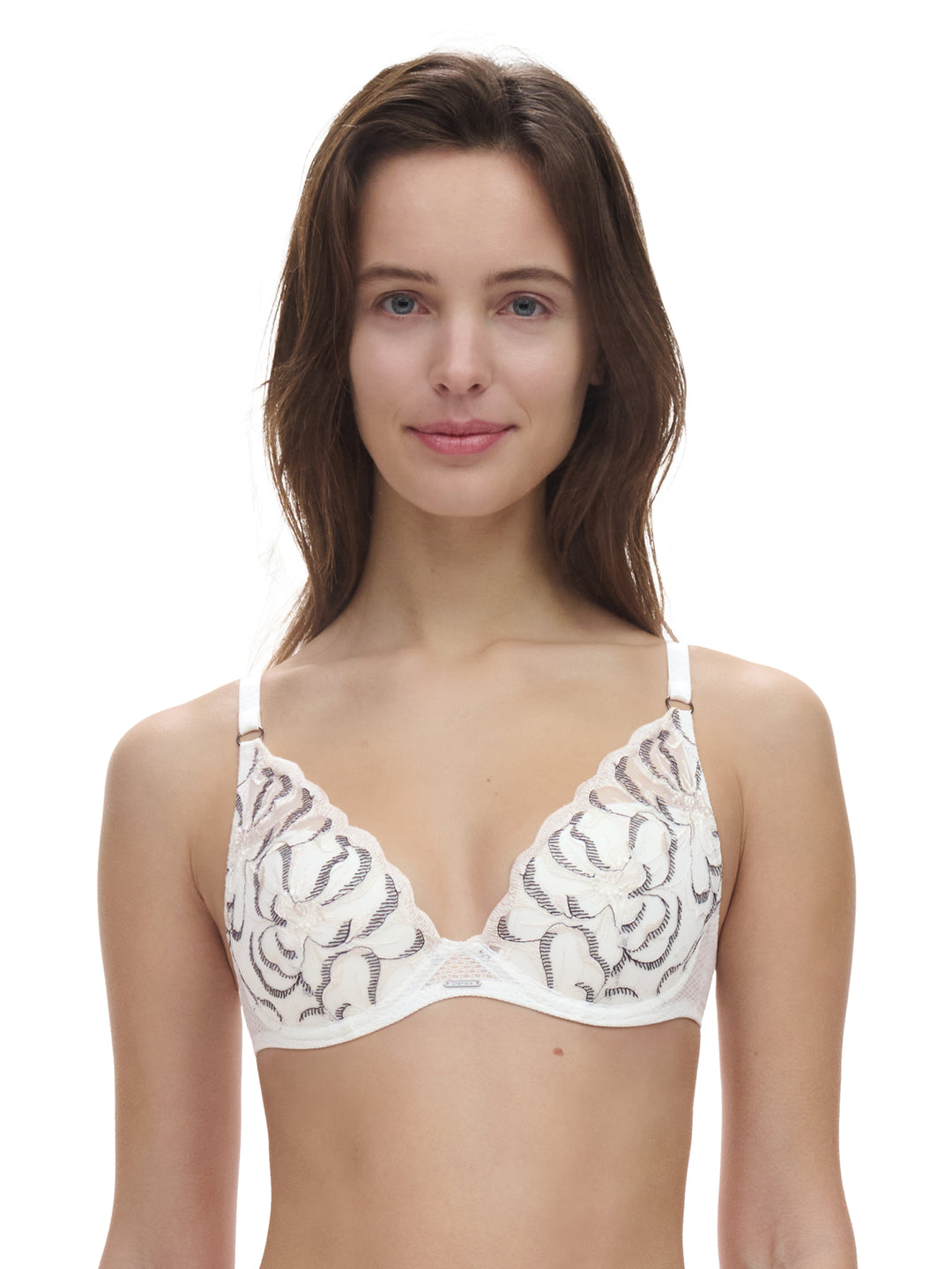 Chantelle - Fleurs Plunge T-Shirt Bra Milk / Black