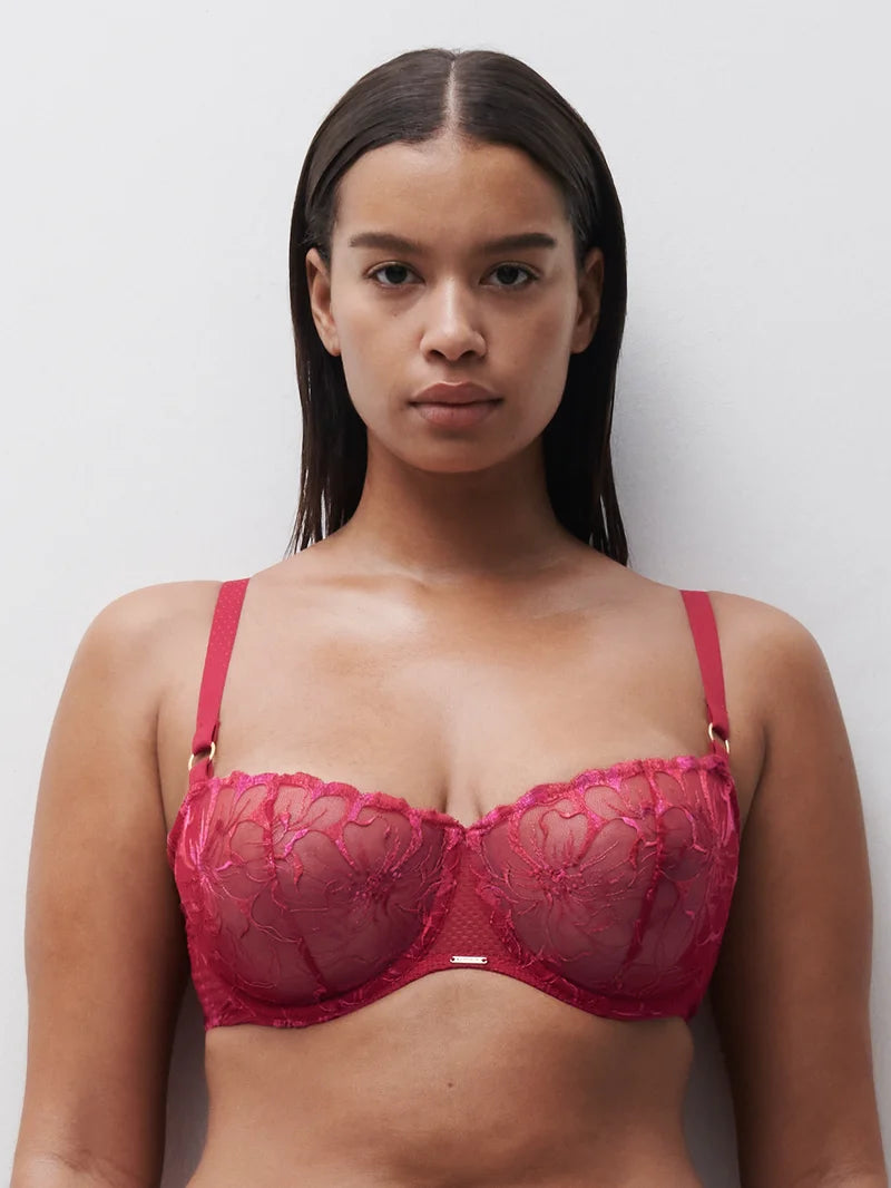 Chantelle - Fleurs Half-Cup Balcony Bra Candy Apple Shades