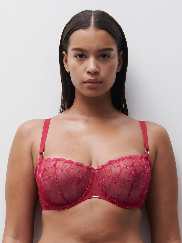 Chantelle - Fleurs Half-Cup Balcony Bra Candy Apple Shades