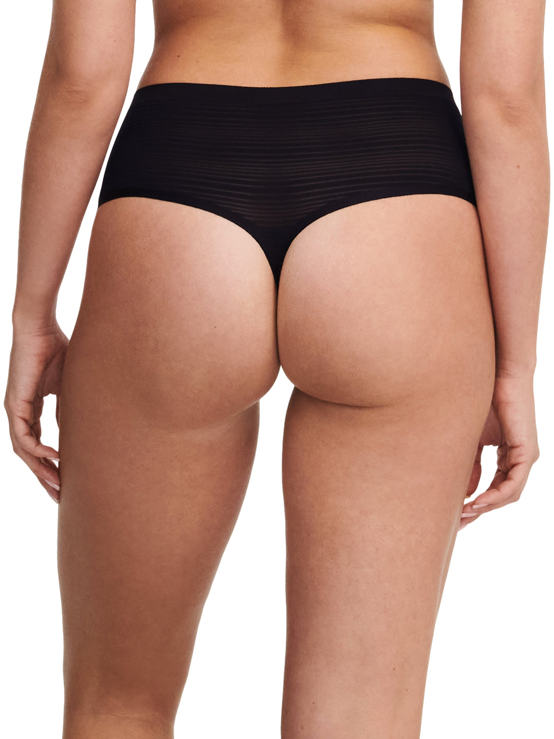 Chantelle Softstretch Stripes High Waist Thong - Black Thong Chantelle