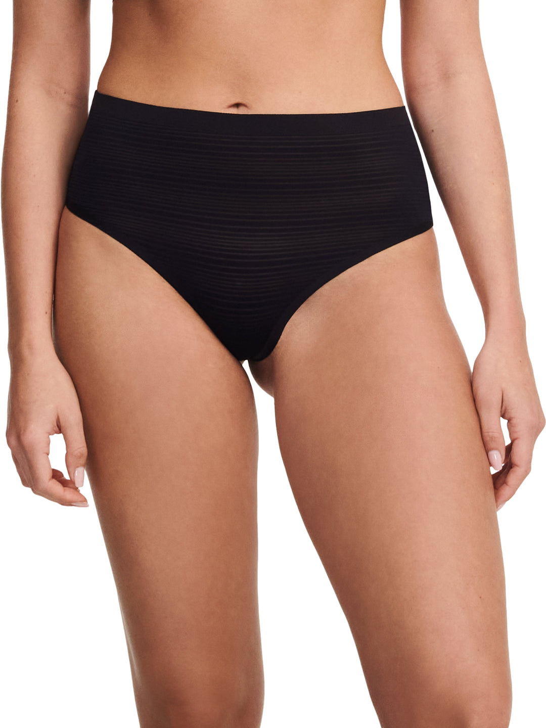 Chantelle Softstretch Stripes High Waist Thong - Black Thong Chantelle