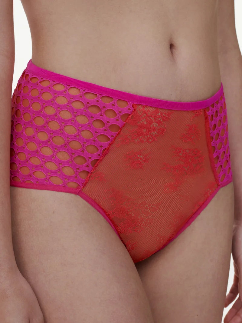 Chantelle - Poison High-Waisted Full Brief Flame Red / Fuchsia Purple