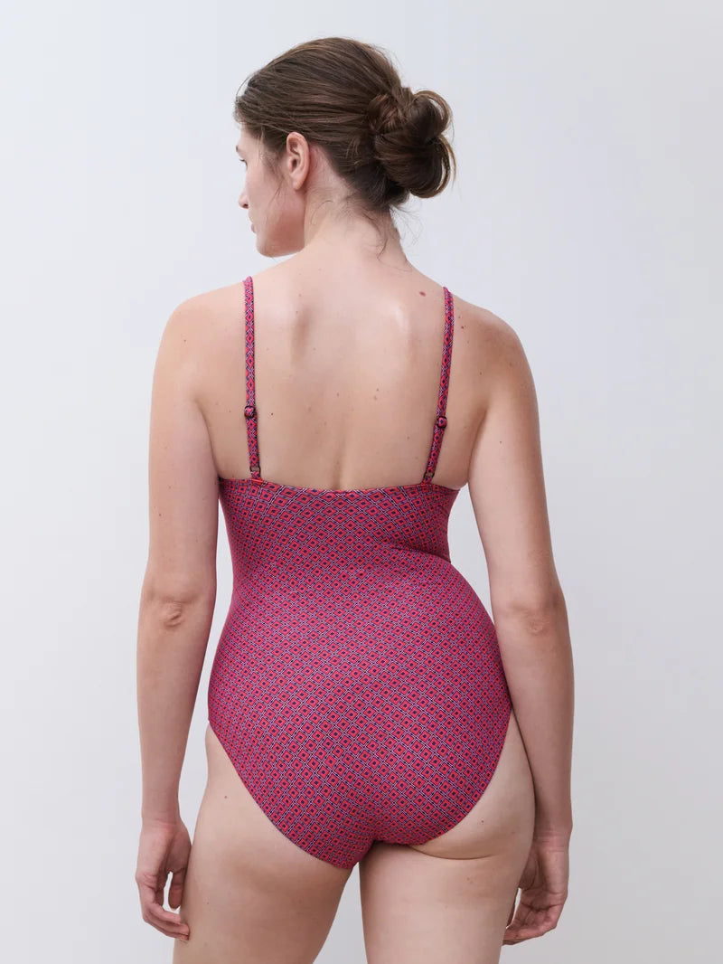 Femilet Swimwear - Tidra Wirefree Plunge T-Shirt Swimsuit Tie Print