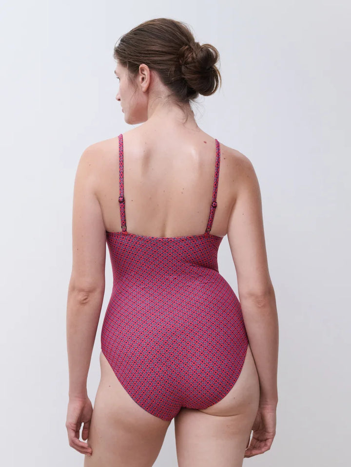 Femilet Swimwear - Tidra Wirefree Plunge T-Shirt Swimsuit Tie Print