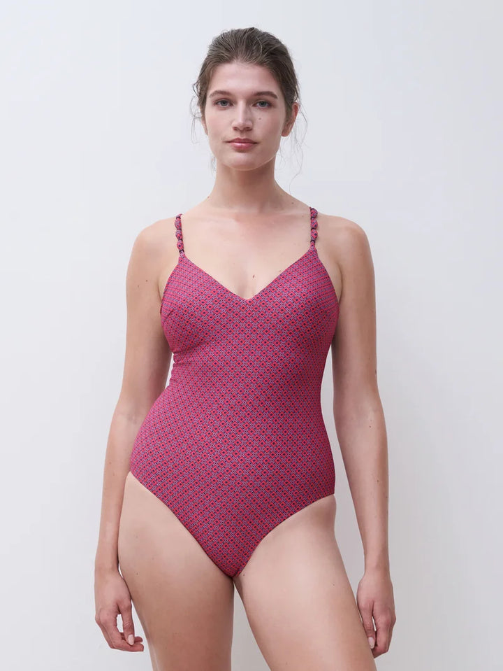 Femilet Swimwear - Tidra Wirefree Plunge T-Shirt Swimsuit Tie Print