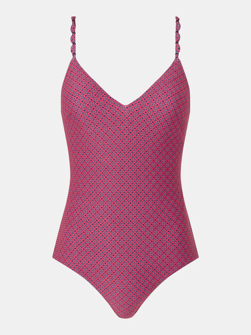 Femilet Swimwear - Tidra Wirefree Plunge T-Shirt Swimsuit Tie Print