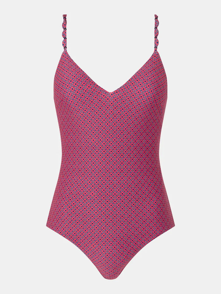 Femilet Swimwear - Tidra Wirefree Plunge T-Shirt Swimsuit Tie Print