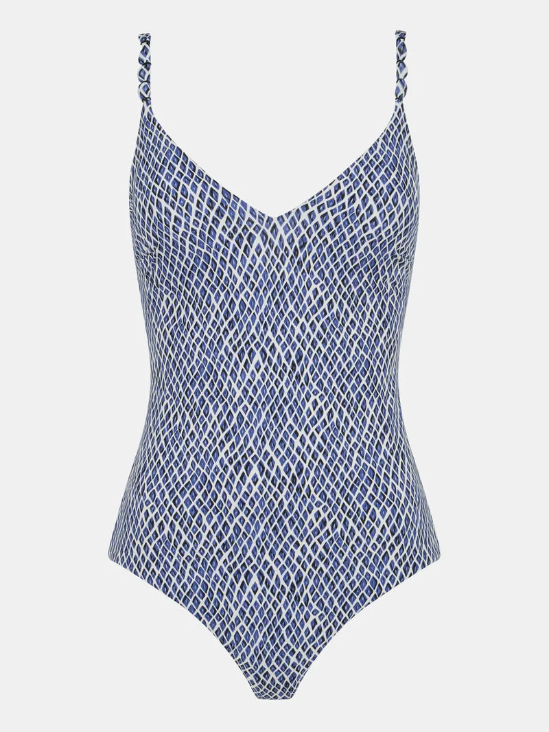 Femilet Swimwear - Tidra Wirefree Plunge T-Shirt Swimsuit Blue Reptile