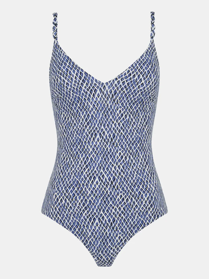Femilet Swimwear - Tidra Wirefree Plunge T-Shirt Swimsuit Blue Reptile