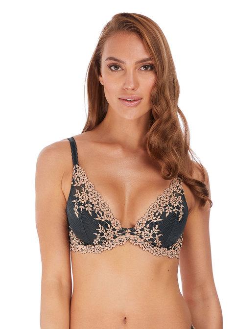 Wacoal - Embrace Lace Plunge Underwire Bra Ebony / Shifting Sand Plunge Bra Wacoal