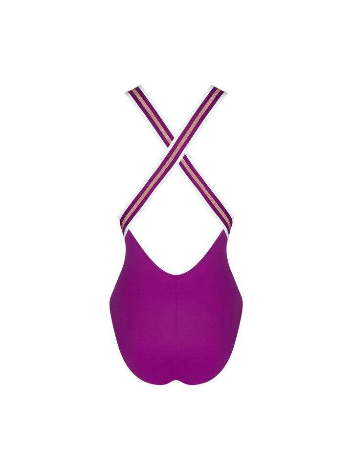 Lise Charmel Swimwear - Energie Nautique Non Wired Crossed Back Swimsuit Cassis Gold
