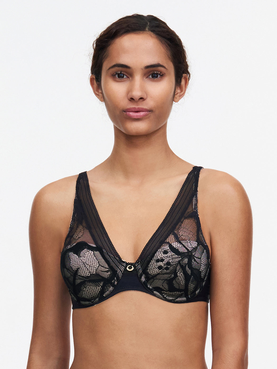 Chantelle True Lace Plunge Spacer Bra - Black Plunge Bra Chantelle