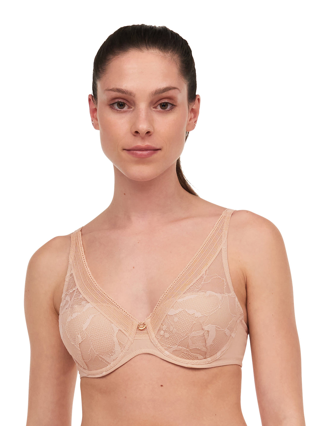 Chantelle True Lace Plunge Spacer Bra - Golden Beige Plunge Bra Chantelle