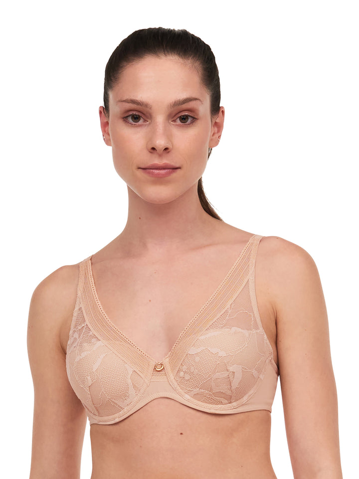Chantelle True Lace Plunge Spacer Bra - Golden Beige Plunge Bra Chantelle