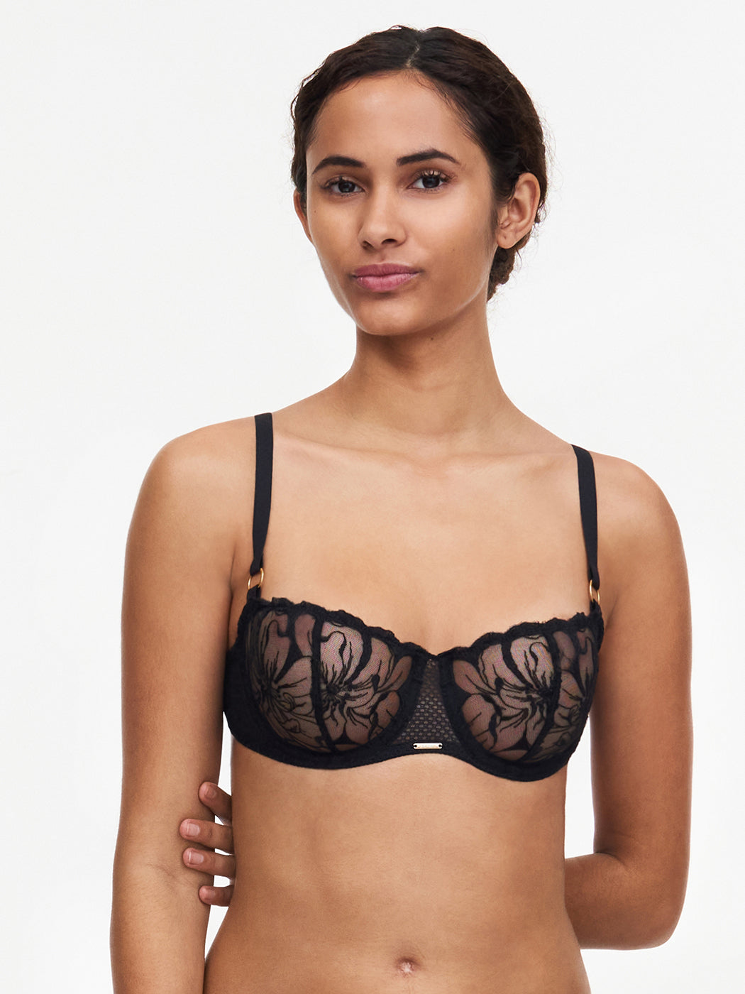 Chantelle Fleurs Half-Cup Balcony Bra - Black Half Cup Bra Chantelle