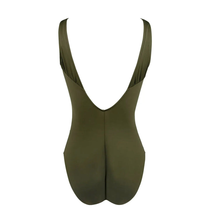 Lise Charmel Swimwear - Sublime Drape Un-Wired Swimsuit Kaki Piping