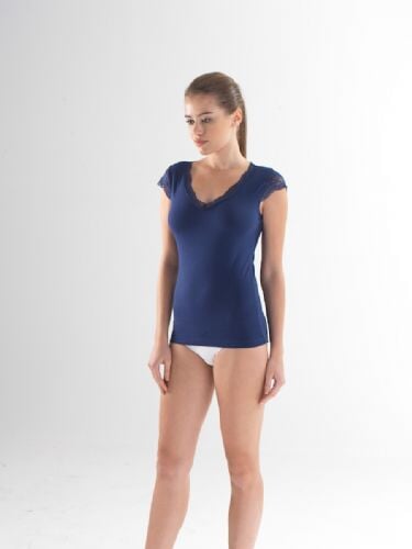 Blackspade - Camiseta sin mangas Comfort Classics de encaje con cuello en V Camiseta azul marino Blackspade