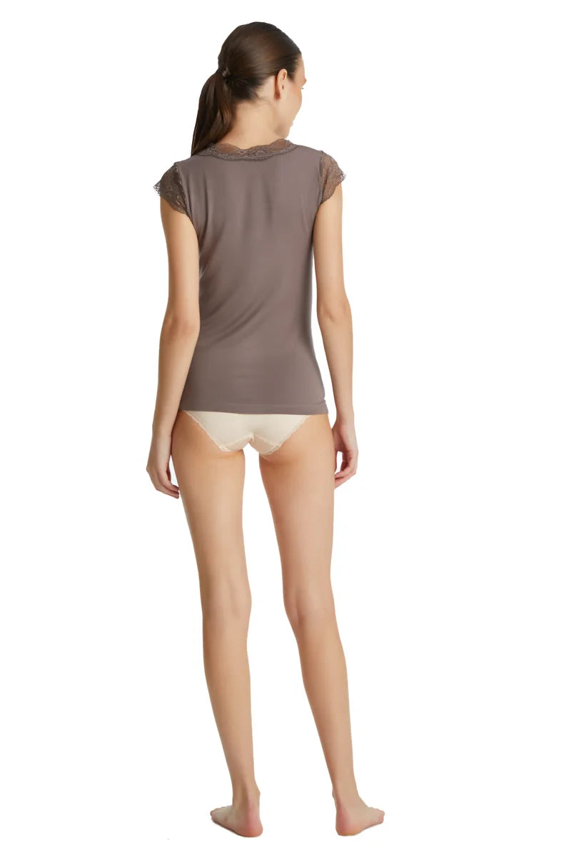 Blackspade - Comfort Classics Lace V-Neck Singlet Cacao