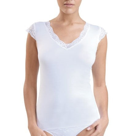 Blackspade – Comfort Classics Spitzen-Unterhemd mit V-Ausschnitt, weißes Unterhemd von Blackspade
