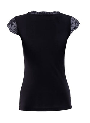 Blackspade - Camiseta sin mangas Comfort Classics de encaje con cuello en V Camiseta negra Blackspade 