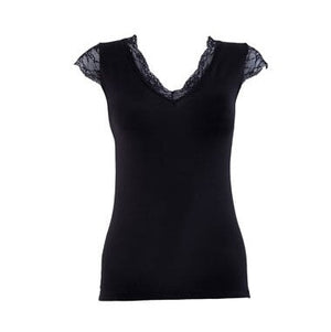 Blackspade - Camiseta sin mangas Comfort Classics de encaje con cuello en V Camiseta negra Blackspade 