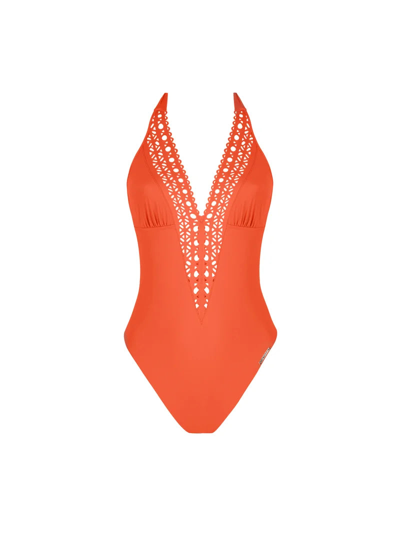 Lise Charmel Swimwear - Ajourage Couture Plunging Back And Front Halter Swimsuit Ajourage Papaye