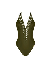 Lise Charmel Swimwear - Ajourage Couture Plunging Back And Front Halter Swimsuit Ajourage Avocat