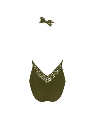 Lise Charmel Swimwear - Ajourage Couture Plunging Back And Front Halter Swimsuit Ajourage Avocat