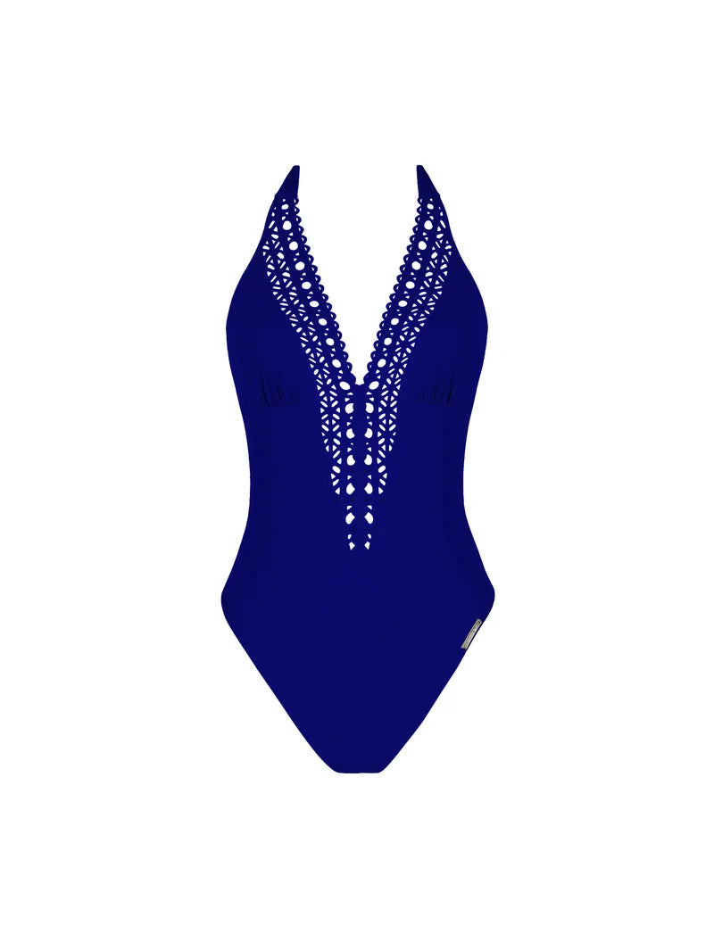 Lise Charmel Swimwear - Ajourage Couture Plunging Back And Front Halter Swimsuit Ajourage Outremer