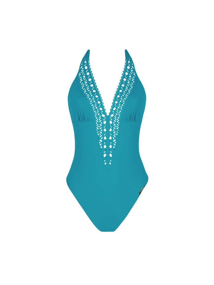 Lise Charmel Swimwear - Ajourage Couture Plunging Back And Front Halter Swimsuit Ajourage Lagon