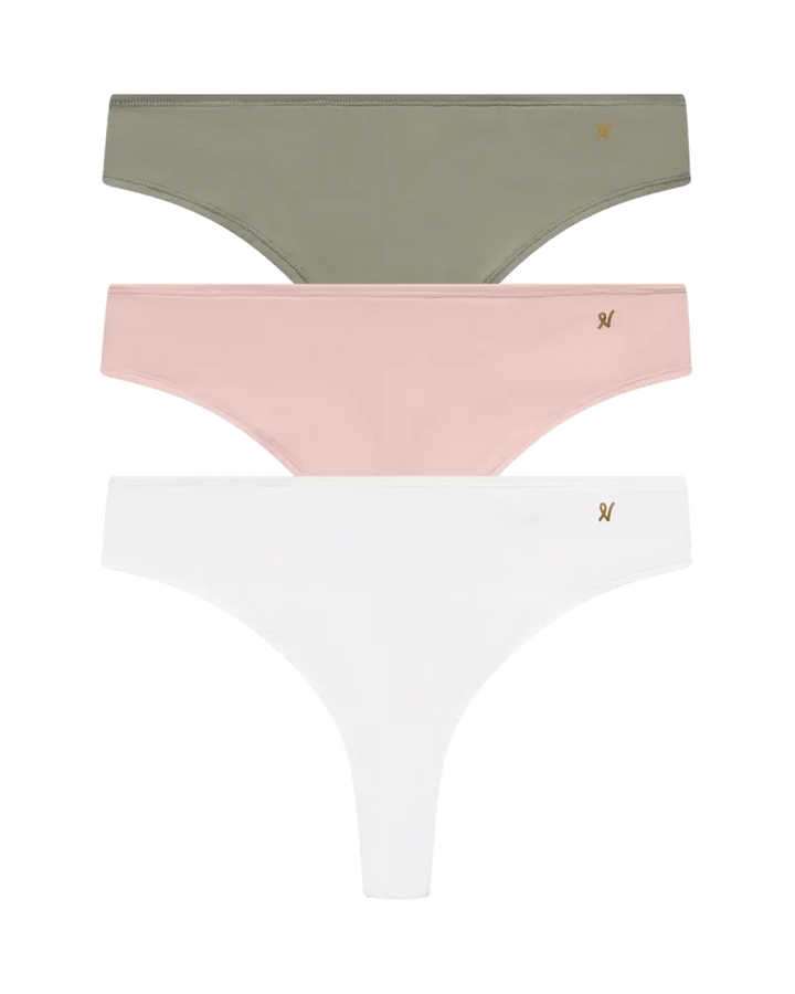 Nudea - Stretch Dipped Thong Bundle 3 Pack Pink/White/Sage