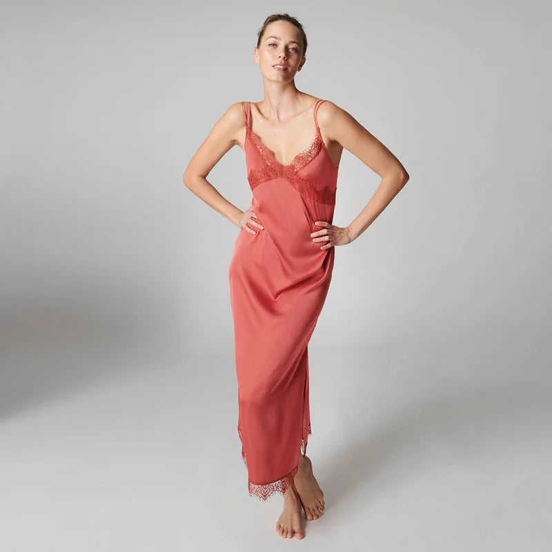 Simone Perele - Satin Secrets Long Nightdress Qwartz Pink