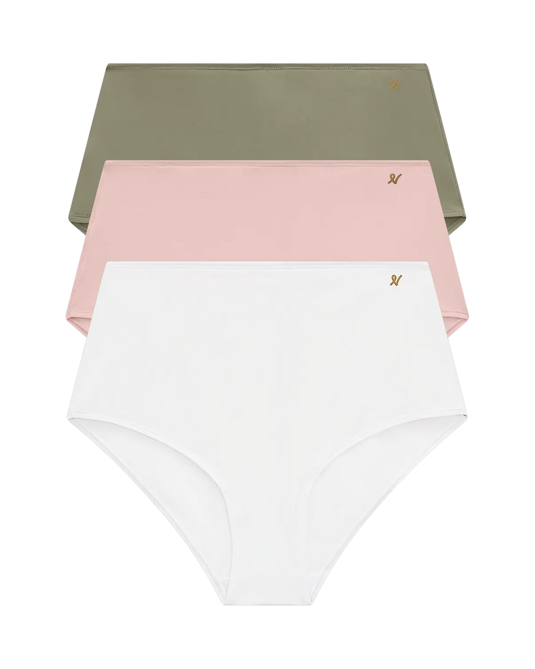 Nudea - Stretch High Waisted Brief Bundle 3 Pack Pink/White/Sage