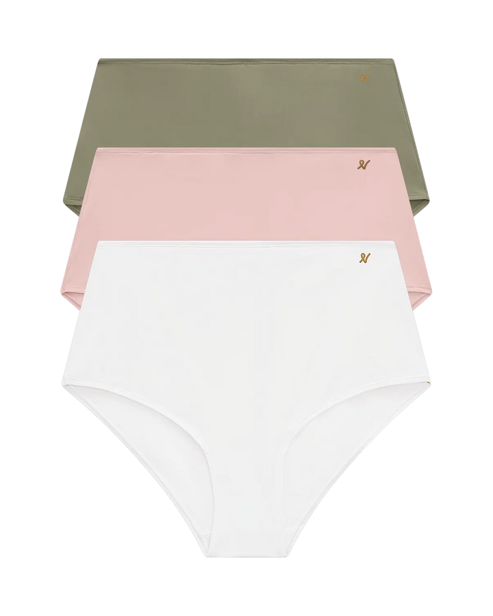 Nudea - Stretch High Waisted Brief Bundle 3 Pack Pink/White/Sage