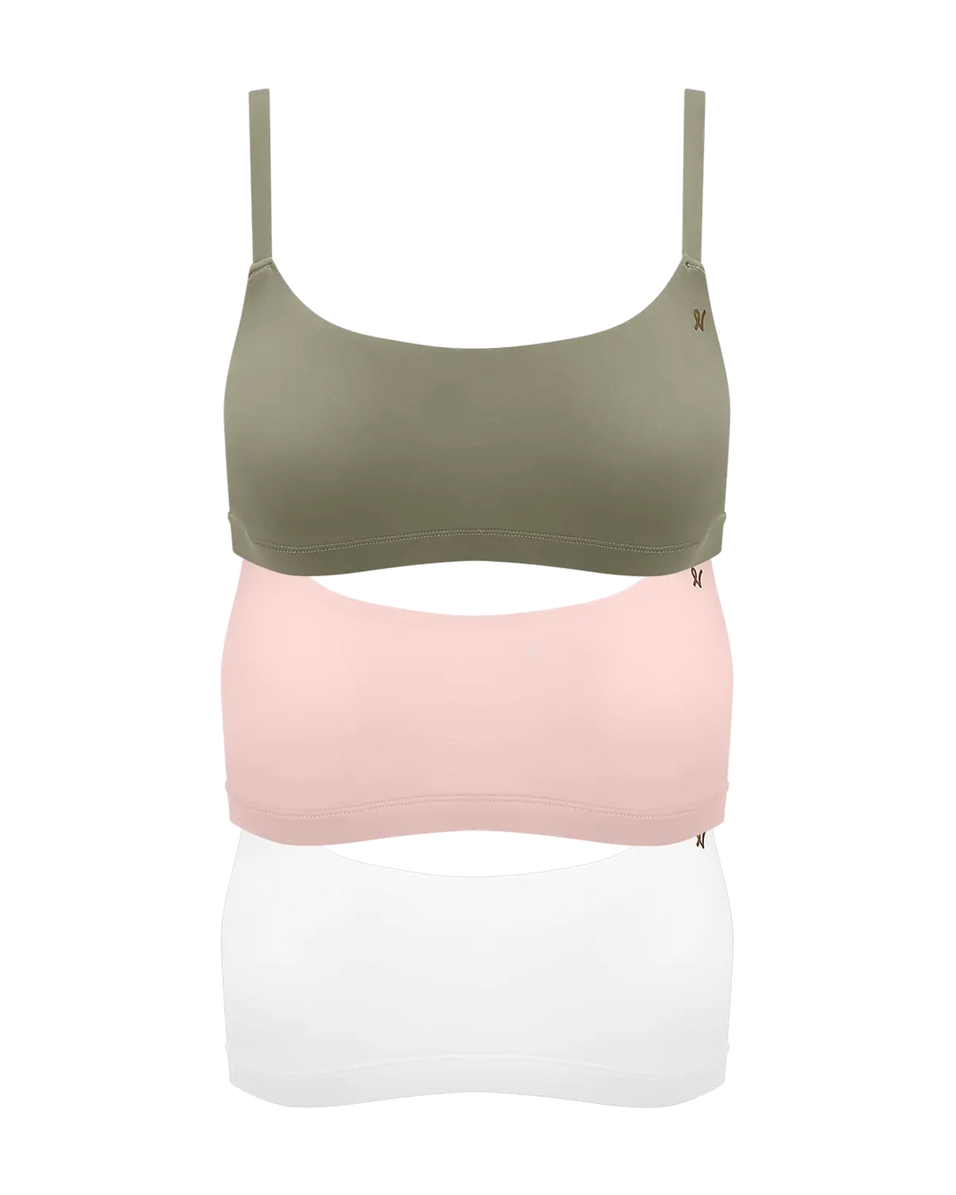Nudea - Stretch Scoop Neck Bralette Bundle 3 Pack Pink/White/Sage