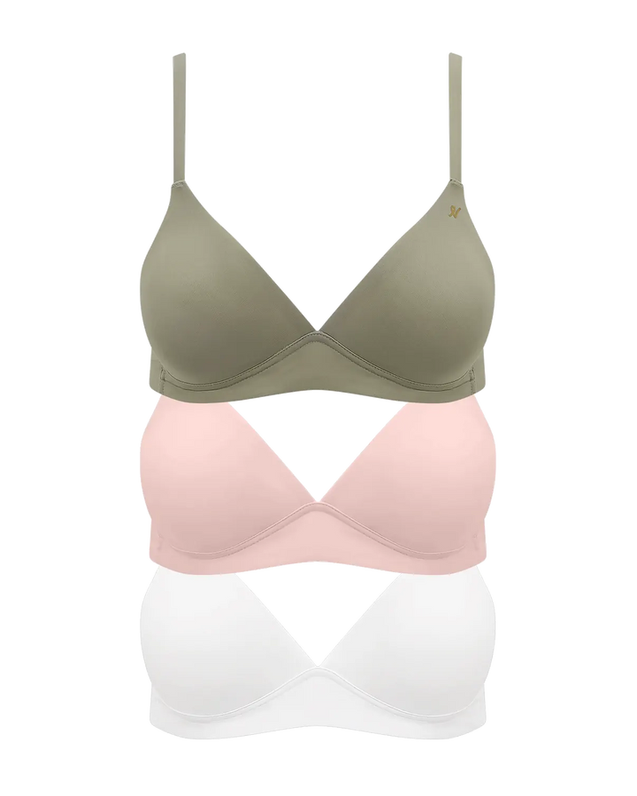Nudea - Stretch Easy Does It Bralette Bundle 3 Pack Pink/White/Sage