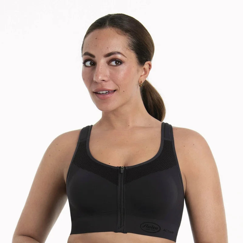 Anita Active - EasyMove Moulded Front Closure Zip Sports Top Carbon Grey