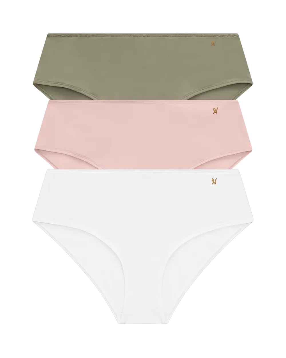 Nudea - Stretch Mid Rise Bikini Brief Bundle 3 Pack Pink/White/Sage