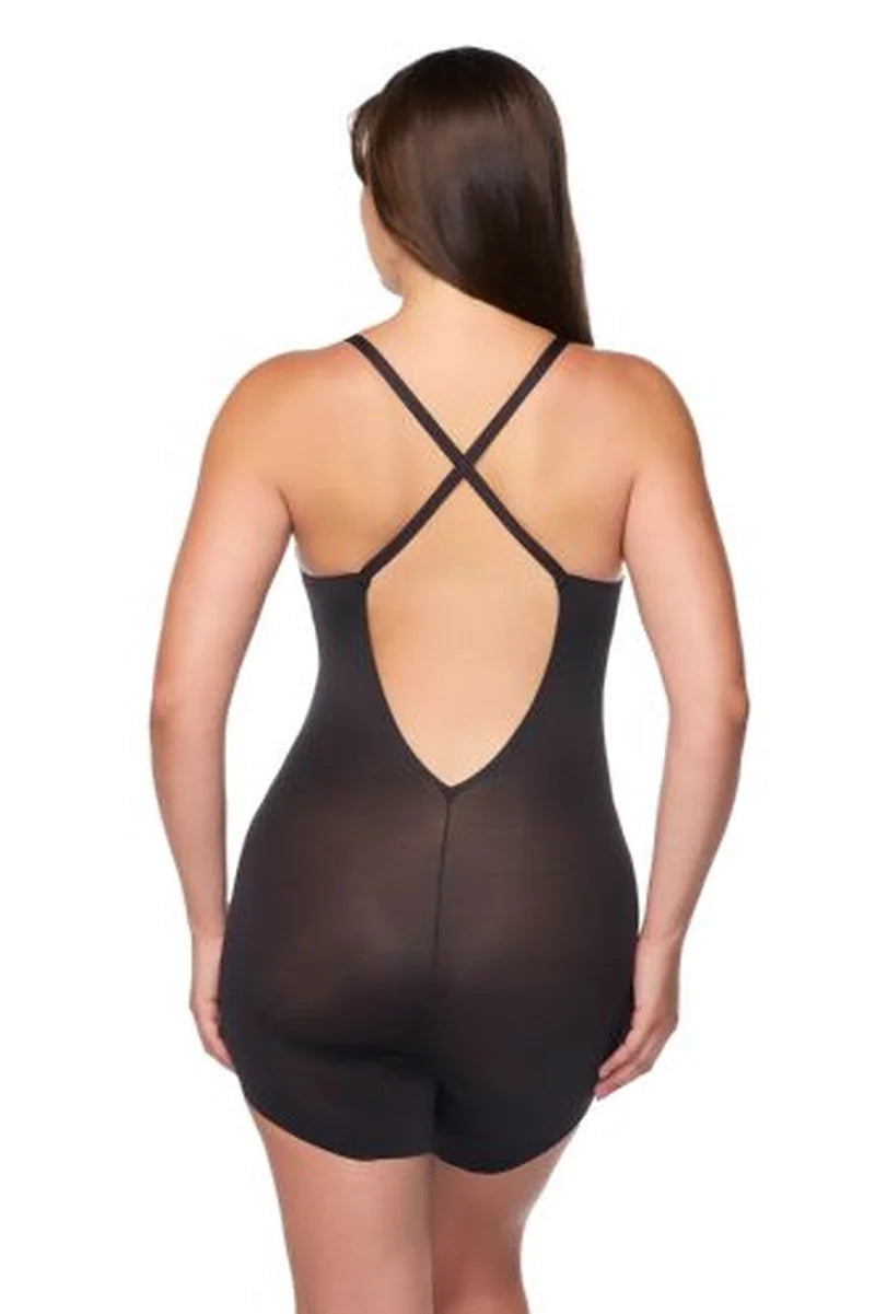 Naomi & Nicole Shapewear - Sidekick Slanted Hem Low Back Bodysuit Black
