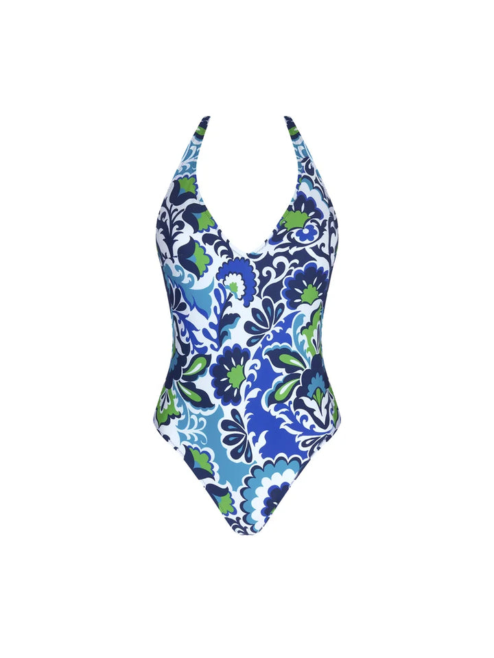 Antigel Swimwear by Lise Charmel - L'Artisane Antigel Wireless Halterneck Swimsuit Bleu Ceramic