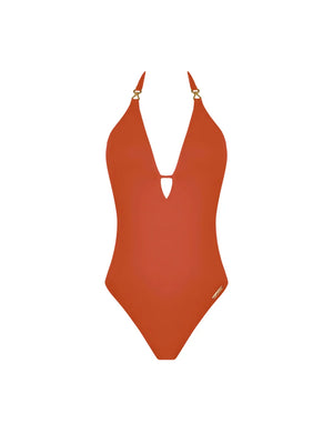 Lise Charmel Swimwear - Sillage Couture Halterneck Plunging Back Swimsuit Orange Sillage