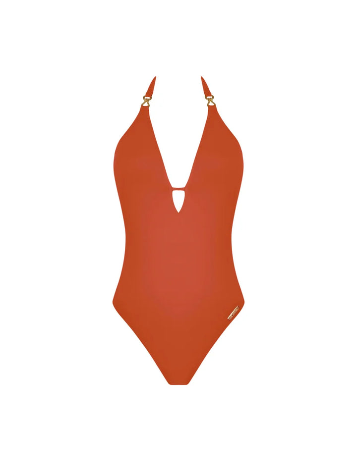 Lise Charmel Swimwear - Sillage Couture Halterneck Plunging Back Swimsuit Orange Sillage