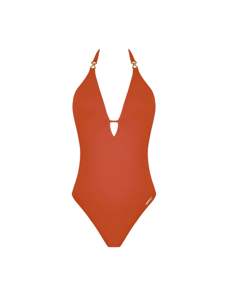 Lise Charmel Swimwear - Sillage Couture Halterneck Plunging Back Swimsuit Orange Sillage