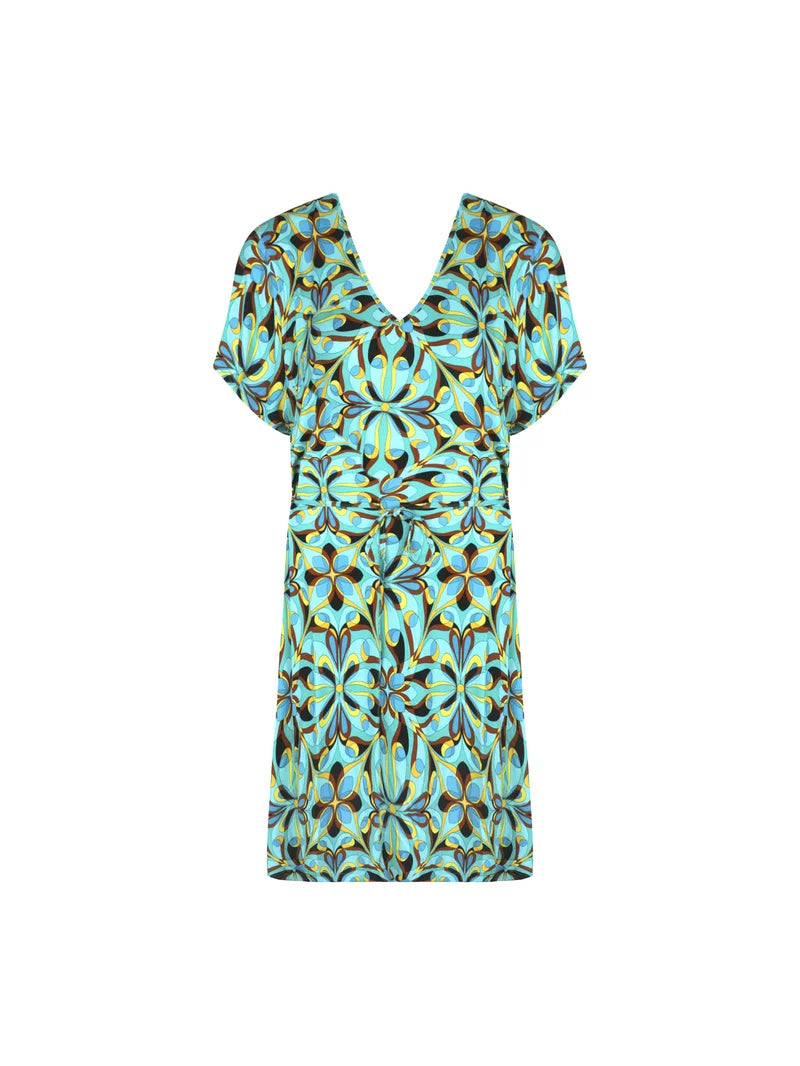 Antigel Swimwear by Lise Charmel - La Psychedelique Short Sleeved Tunic With Tie Bleu Vibrant