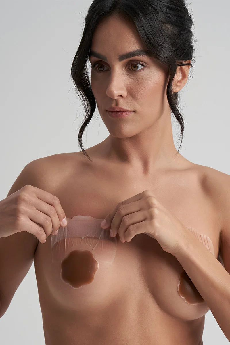 ByeBra - Tapes Breast Lift Tape + Silicone Nipple Covers Brown