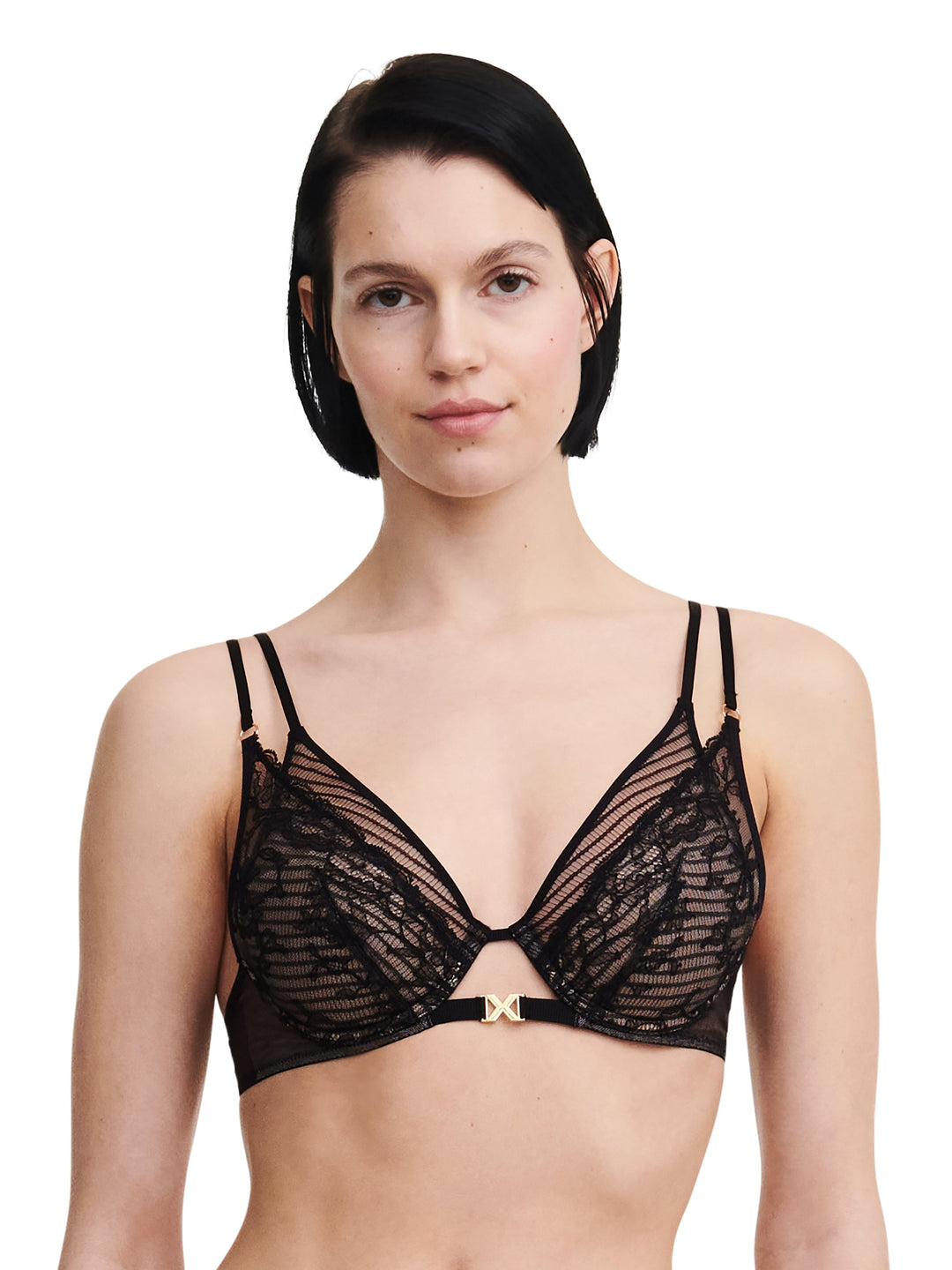 Chantelle - Txture Plunge Half-Foam Bra Black Plunge Bra Chantelle 
