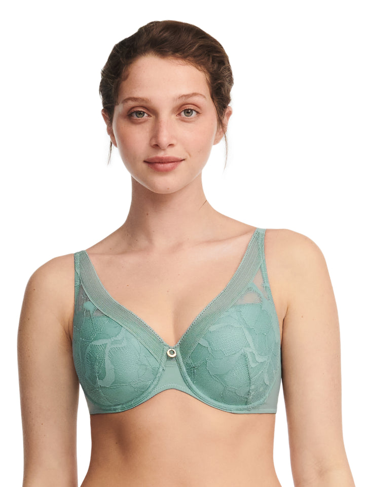 Chantelle - Reggiseno con scollo profondo in vero pizzo, traliccio verde