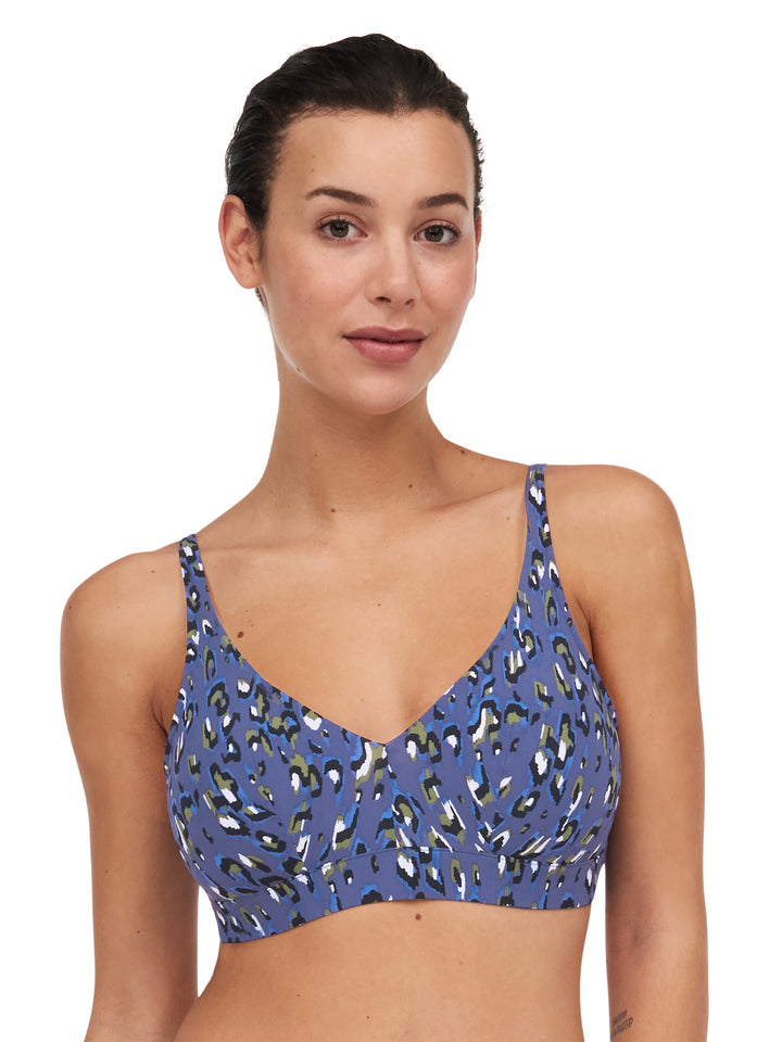 Chantelle Swimwear Eos Wirefree Plunge T-Shirt Bikini - Blue Leopard Plunge Bikini Chantelle 