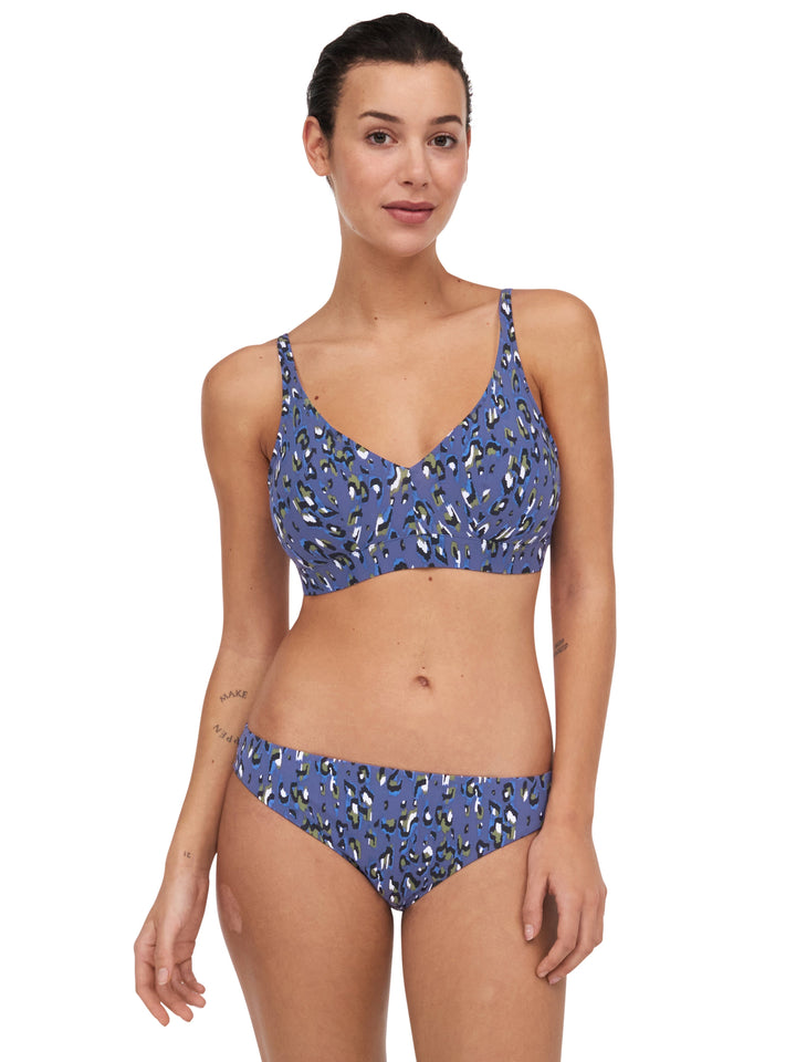 Chantelle Costumi da bagno Eos Wirefree T-Shirt Bikini con scollo profondo - Bikini blu leopardato con scollo profondo Chantelle